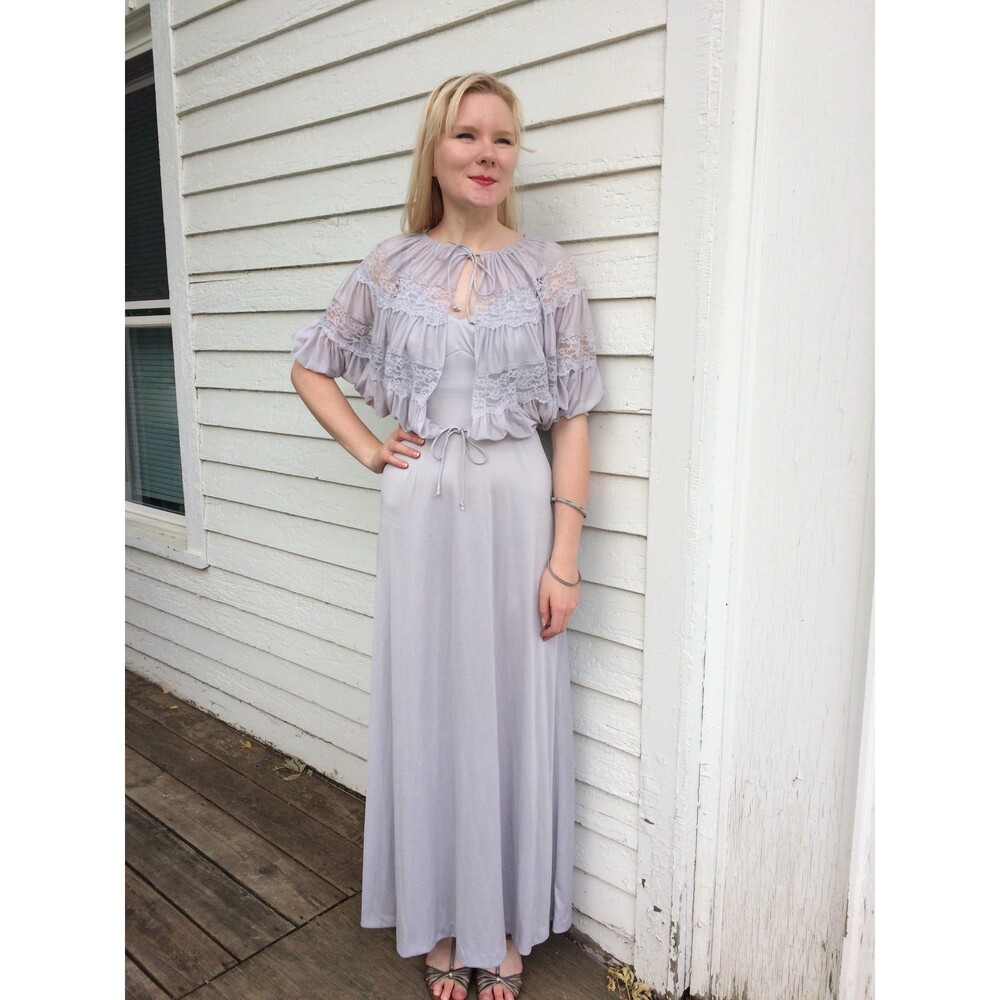 70s Maxi Dress Lace Dolman Shrug XS S Reflections New Old Stock
